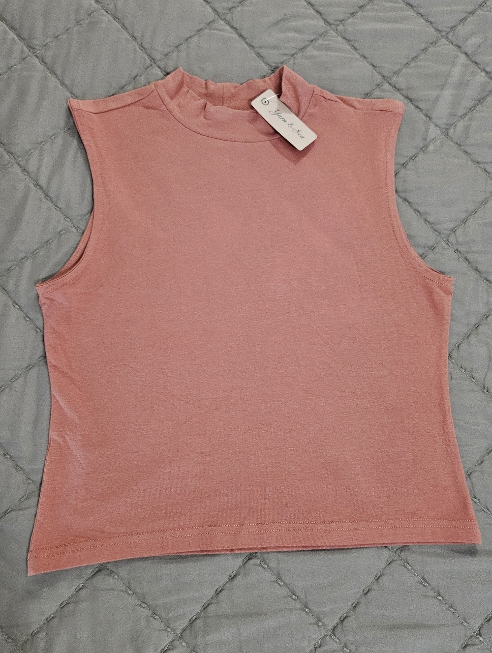Yarn & Sea Women’s Sleeveless Mock Neck Tank Top in Dusty Rose